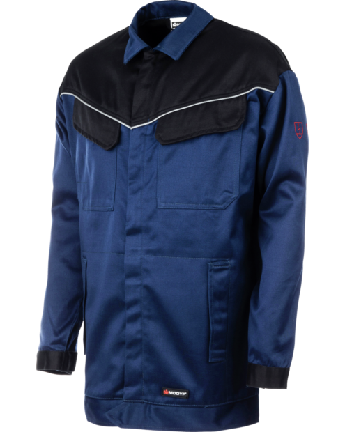 Arbeitsjacke blau für Schweißer, robust, schützt gegen thermische Gefahren durch Störlichtbögen, flammheemend