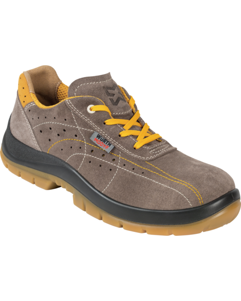 Metallfreier Arbeitsschuh S1P, Farbe beige & gelb, atmungsaktiv & bequem, aus Veloursleder, PU-Laufsohle