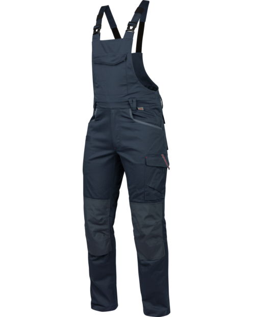Widerstandsfähige Arbeitslatzhose Stretch X blau mit verstellbarem Bund.