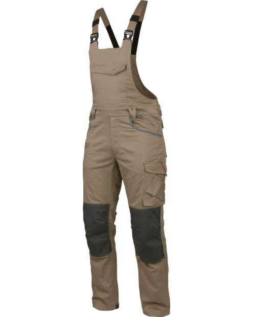 Bequeme Arbeitslatzhose Stretch X beige mit reflektierenden Einsätzen.