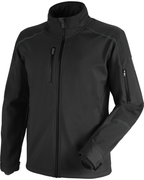 Praktische Softshelljacke, Softshelljacke mit wasserdichten Reißverschlüssen, funktionelle Softshelljacke, bequeme Softshelljacke, Softshelljacke schwarz