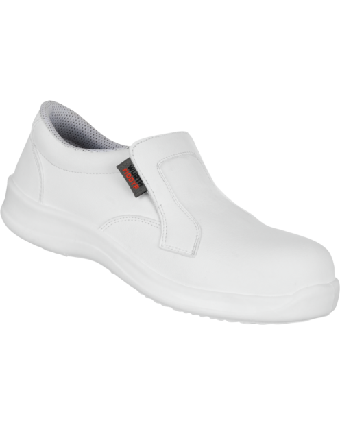 Atmungsaktive Slipper S2 in weiß, antibakterielles Innenfutter, metallfrei, für Lebensmittelindustrie & Sanitätbranche, rutschhemmend