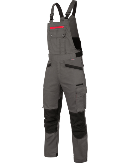 Langlebige und moderne Latzhose für die Arbeit, aus elastischem Canvas-Gewebe, EN 14404 Knieverstärkungen aus Cordura, Bewegungsfreiheit
