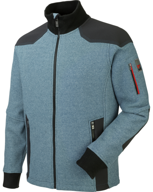 Arbeits-Fleecejacke in Blau, warm, atmungsaktiv und robust, in moderner Strickoptik, mit Strick-Ärmelbündchen, sehr bequem