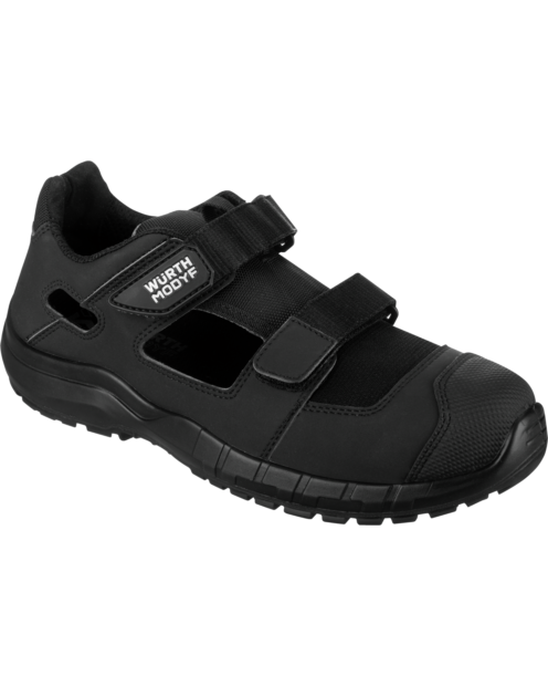 Schwarze S1PS ESD Sicherheitssandale Stretch X mit Klettverschluss, Fiberglas-Zehenschutzkappe und durchtrittsicherer Sohle