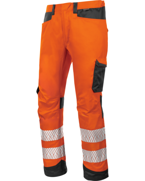 Moderne Warnschutz Bundhose in leuchtendem Orange mit Reflektoren in der Vorderansicht