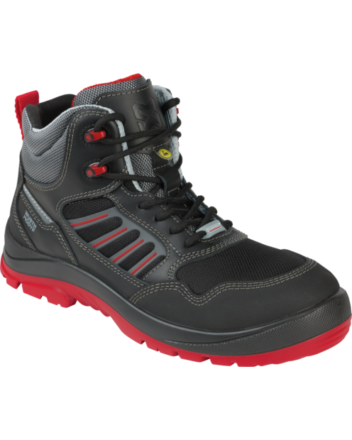 Atmungsaktiver Arbeitsstiefel Schwarz, aus Vollleder, mit Flexitec Technologie, DGUV (BGR191) zertifiziert, ESD Ausstattung, sportlich & bequem, rutschhemende Laufsohle SRC, robust, mit Textileinsätzen