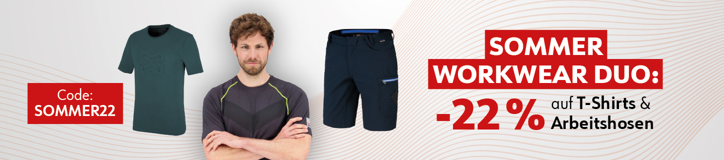 Unser Sommer Workwear Duo: jetzt 22% auf alle Arbeitshosen und T-Shirts sparen