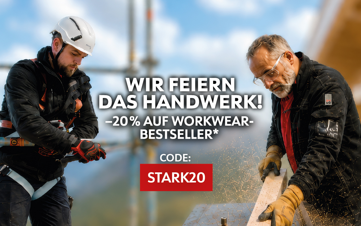 Jetzt 20% auf ausgewählte Workwear Kollektionen sparen: Wir feiern den Tag des Handwerks! Jetzt 20% auf ausgewählte Workwear Kollektionen sparen: Wir feiern den Tag des Handwerks!